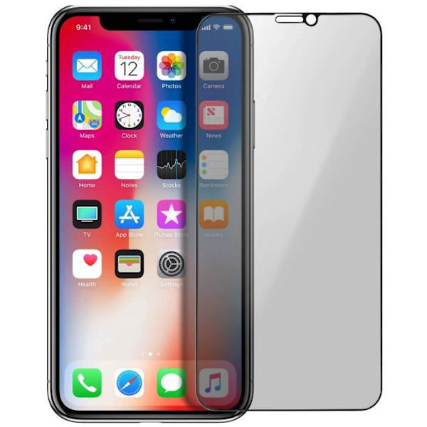 Skärmskydd - AVIZAR - iPhone X och XS - Härdat glas 9H - Antispion - Svart kant Svart