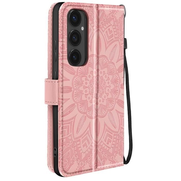 Etui Fleurs Mandala til Samsung Galaxy S24 FE Tegnebog med Håndledsrem Lyserød Rosa