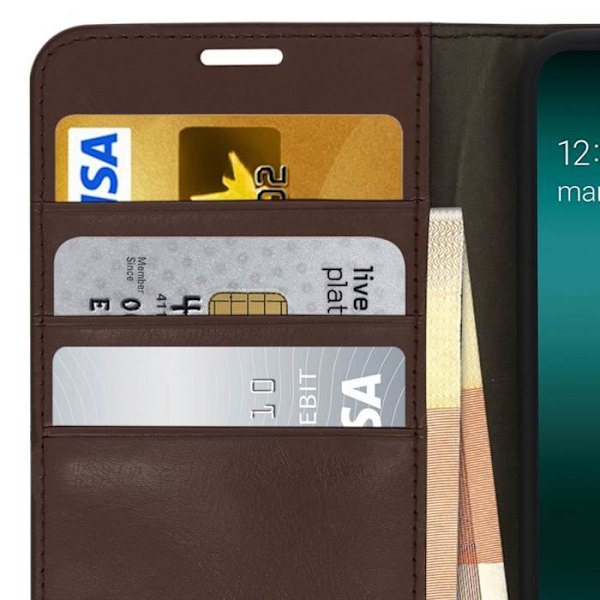 Etui för Samsung Galaxy A50 - AVIZAR - Folio Läderfodral - Videostöd - Brun - Heltäckande Skydd kastanj