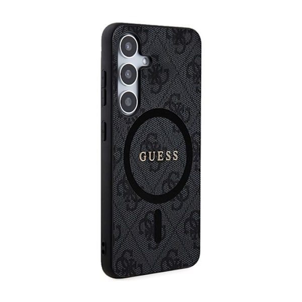 Guess 4G Collection nahkainen metallilogo MagSafe - kotelo Samsung Galaxy S24+:lle (musta)