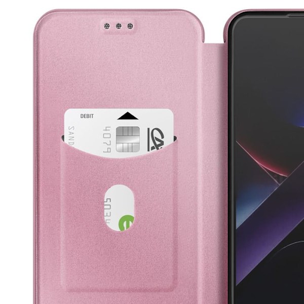 Kolfiberfodral för Xiaomi Poco X7 Pro med kortfack och videostöd i roséchampagne Rosa