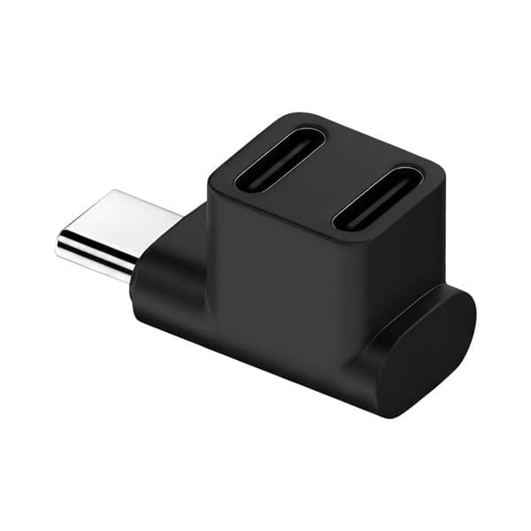 Dobbelt USB-C Vinkelfordeler 90° Opladning 100W 4K 10Gbps Sort