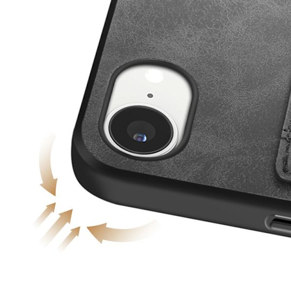 Iskunkestävä kuori iPhone 16e korttipaikalla, keinonahkaa musta Svart