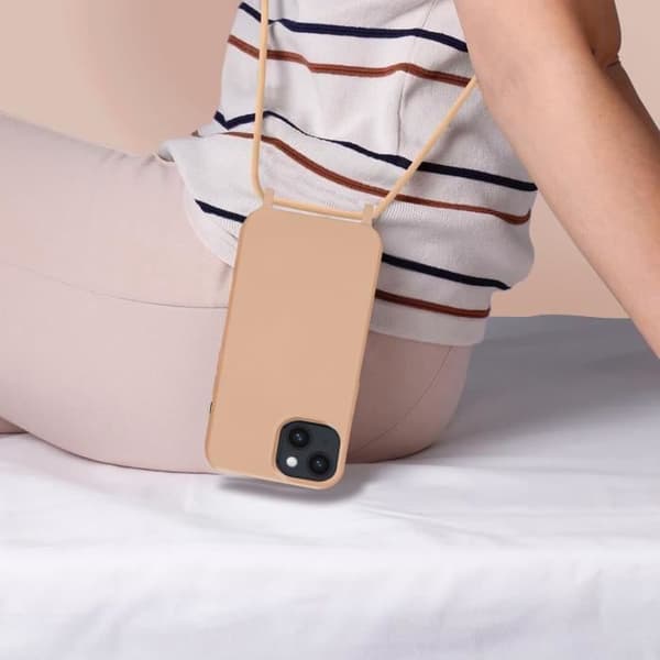 Coque iPhone 14 - Semi-rigid - Justerbart snor 80cm - Rosa - Unisex Rosa