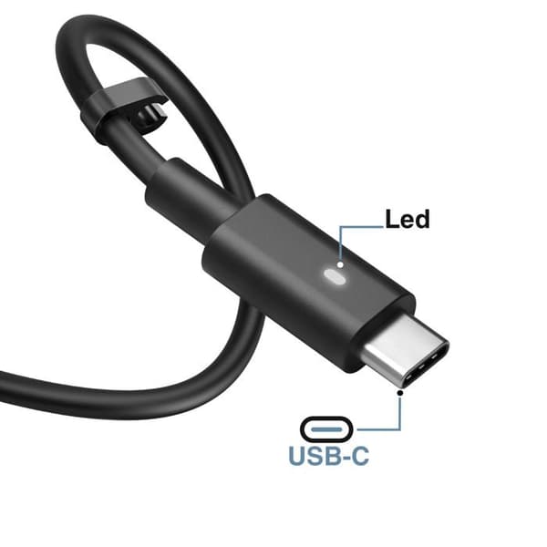 USB-C Strømforsyning til Dell / Lenovo PC PD 90W med 2,7m Sort Kabel Svart