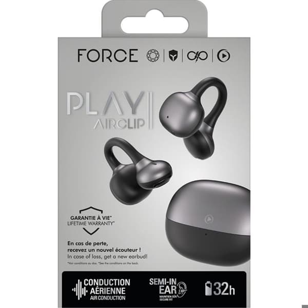 TWS AirClip II hörlurar med luftledning och FORCE PLAY grå laddningsfodral Grå