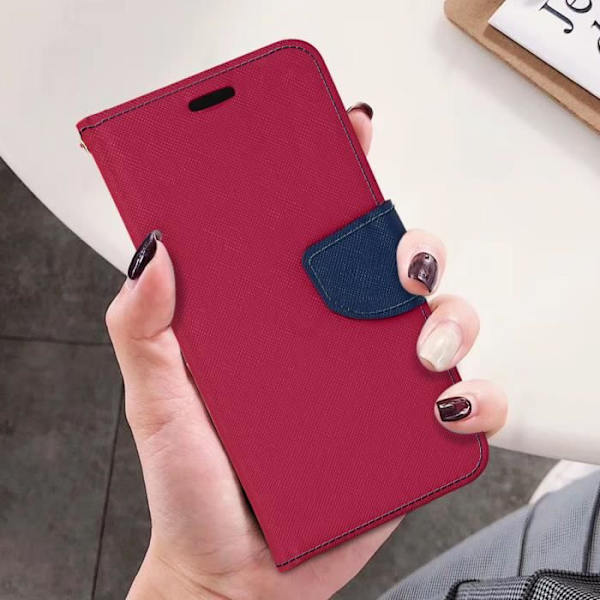Étui iPhone 13 - AVIZAR - Saffiano-læder - Pung - Videostøtte - Rosa og blå rosa och blå