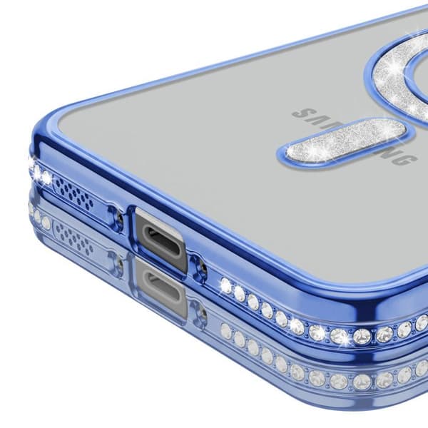 Cover til Galaxy A56 / A36 Kompatibel med MagSafe med Blå Rhinsten Kant Blå