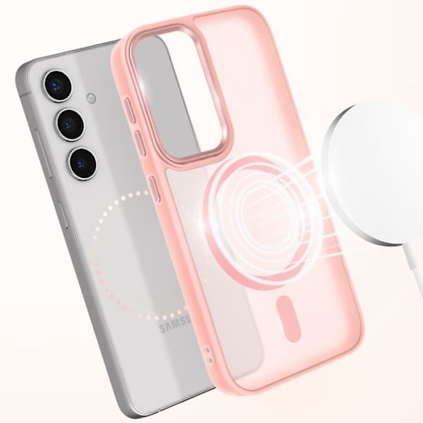 MagSafe-kuori Samsung Galaxy S24:lle ja S25:lle, matta takana, vaaleanpunainen reuna Rosa