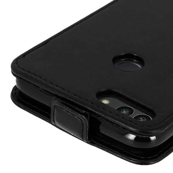 Etui Huawei P Smart - AVIZAR - Hætteklap i vertikal stil - Silikone gel - Øko-læder - Sort Svart