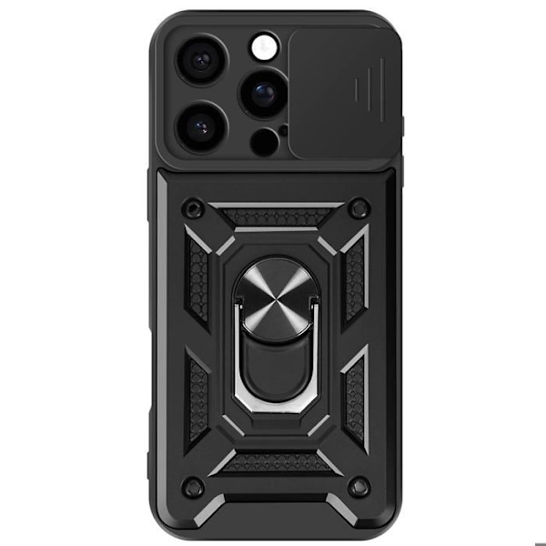 Coque til iPhone 16 Pro med ringesupport og skydelåg til kamera Mayaxess Sort Svart