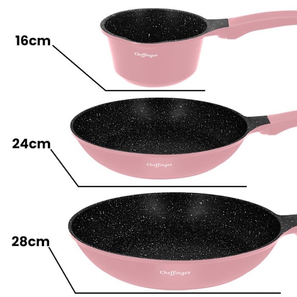 Keittiösetti 10 Kappaletta 3 Kattilaa/2 Paistinpannua/1 Kastrulli Soft-Touch Kahva Cheffinger Vaaleanpunainen