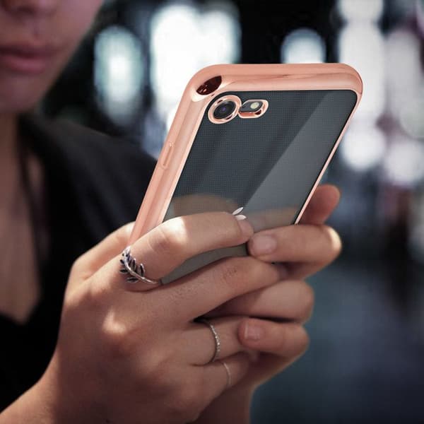Coque - AKASHI - iPhone SE 2020/8/7 - Mjuk Silikon - Transparent Baksida - Kromad Finish Ros