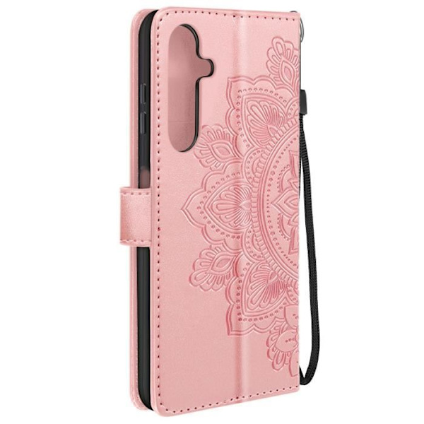 Mandala Flowers Suojakuori Samsung Galaxy A25 5G Lompakon rannehihnalle Pinkki Rosa