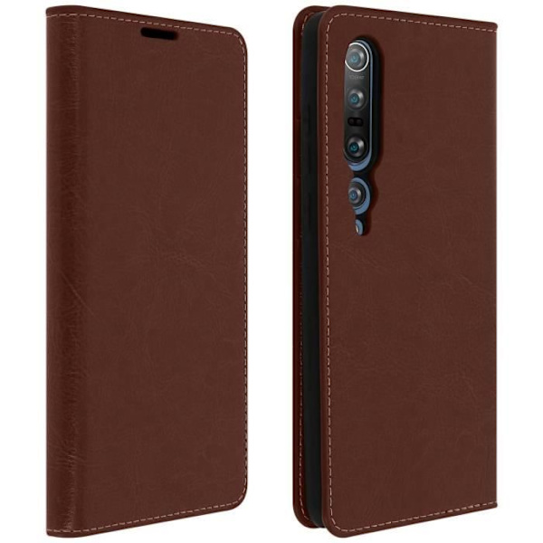 Nahkakotelo - AVIZAR - Xiaomi Mi 10 / Mi 10 Pro - Korttipidike - Video-tuki - Tummanruskea Mörkbrun
