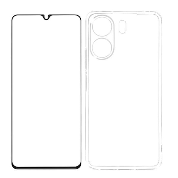 Kotelo Xiaomi Redmi 13C:lle - AVIZAR - Musta - Silikonigeeli ja karkaistu lasi Svart
