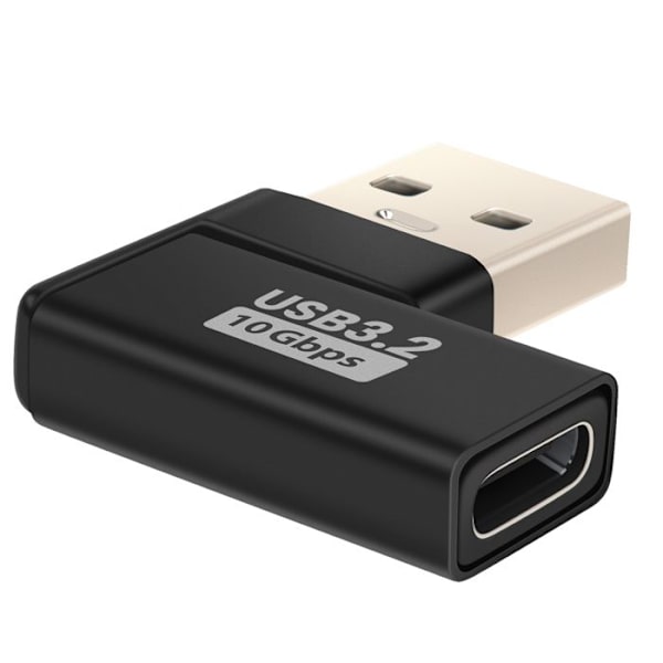 USB C till USB 3.2 hane Adapter Laddning Överföring 10Gbps Vinklad LinQ Svart