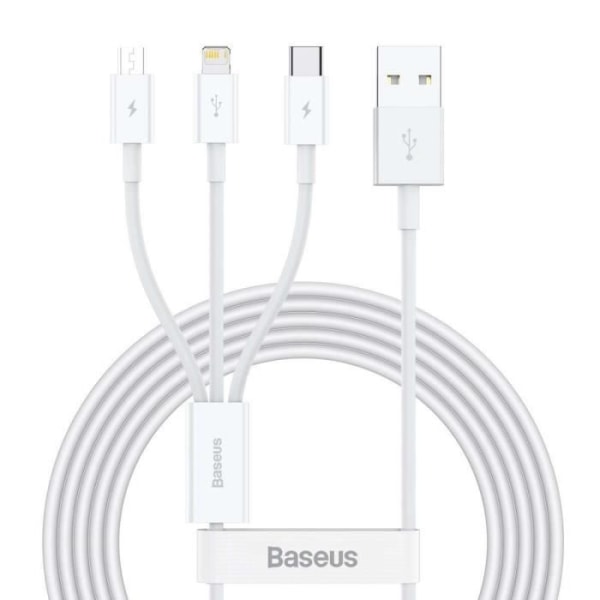 3 i 1 USB til Lightning, USB-C og Micro USB-kabel 2,5A 15 meter Baseus Hvid