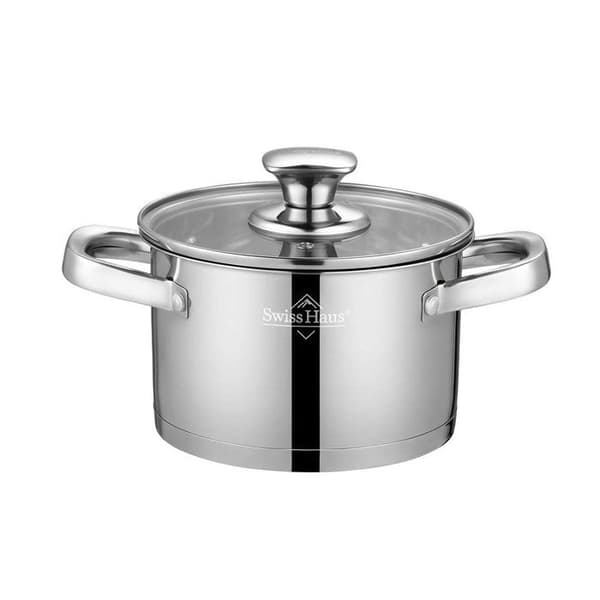 Marmit i Rostfritt Stål med Glaslock 16 cm SWISS HAUS Silver Grå