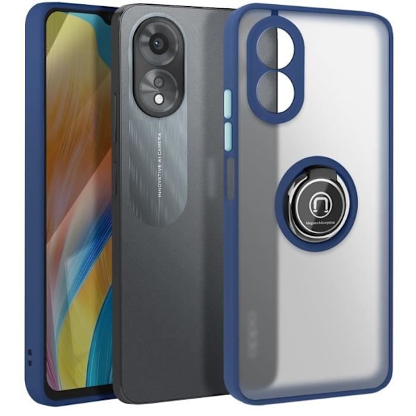 Coque för Oppo A38 Metallring Videostöd Blå Natt Blå
