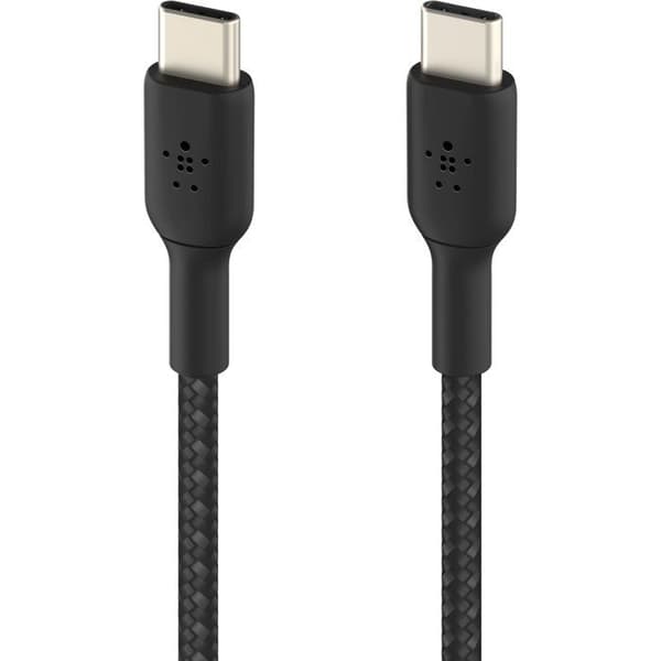 Flätad kabel - BELKIN - USB-C till USB-C - 2 m - Vit Svart