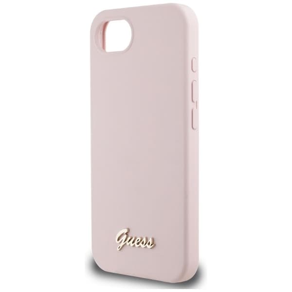 Coque Guess Silikone Script Metal Logo til iPhone 16e - Pink Rosa