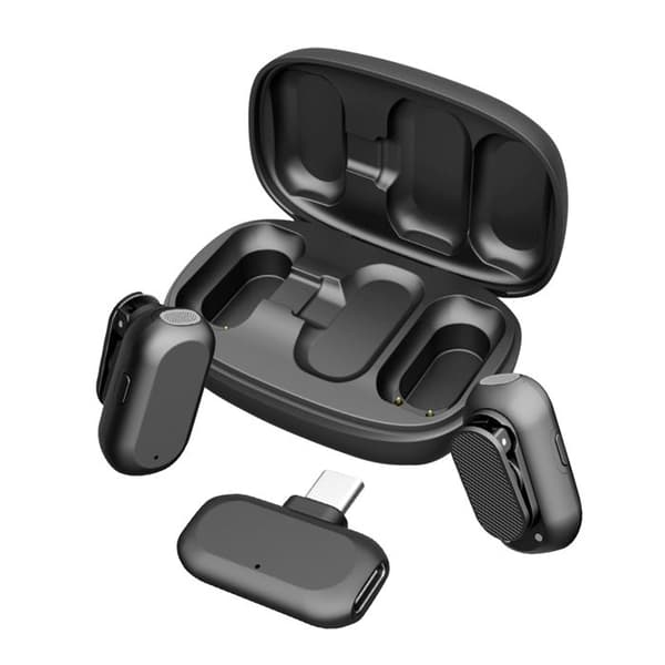 Sæt med 2 trådløse lavalier-mikrofoner med ANC USB-C og Lightning Devia Sort
