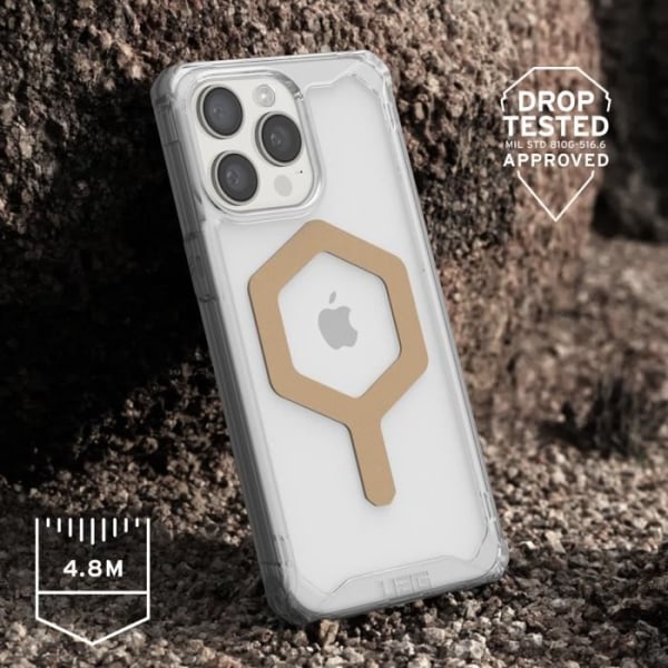 UAG MagSafe-fodral för iPhone 15 Pro Stötsäker Tunn Transparent och Gold Plyo Series