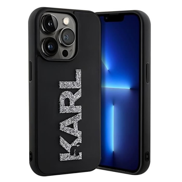 Cover til iPhone 15 Pro - KARL LAGERFELD - Bi-materiale lædereffekt bagside - Hævede kanter - Sort Svart