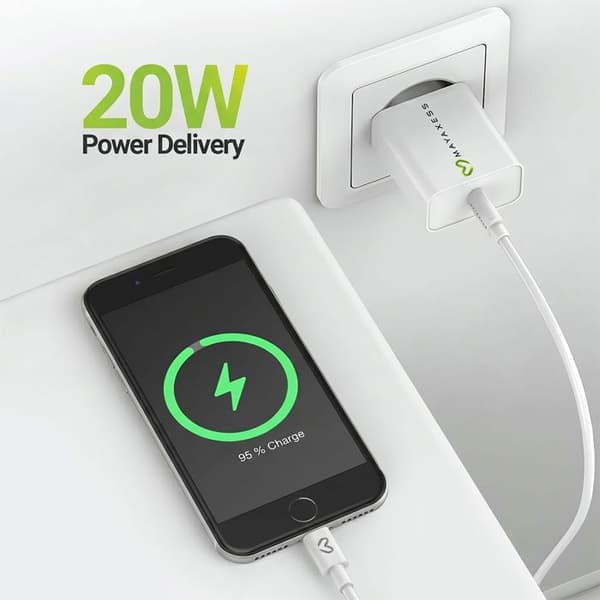 Lader til iPhone SE 2022 18W + Lightning-kabel 1m Mayaxess Hvid Vit