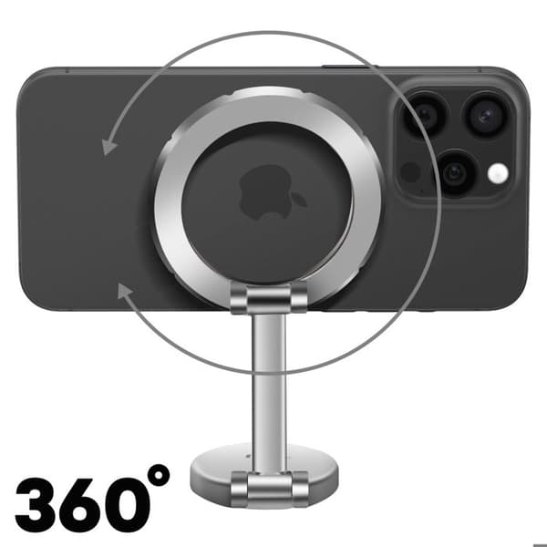 Telefonholder - LinQ - Sølv - Magnetisk - 360° roterende - Elegant design Grå