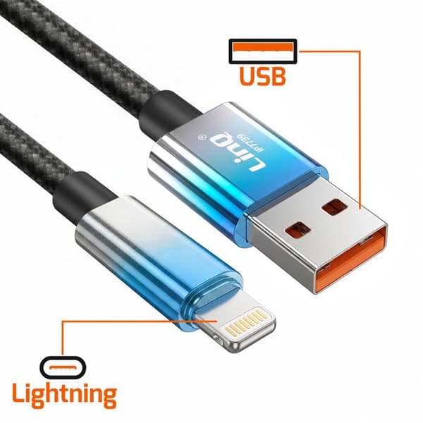 Lightning til USB opladningskabel 15W med LED-skærm 1,2m LinQ Blå Blå