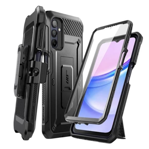 Samsung Galaxy A15 Shockproof Full Cover Case med Kickstand Support Supcase Sort Svart