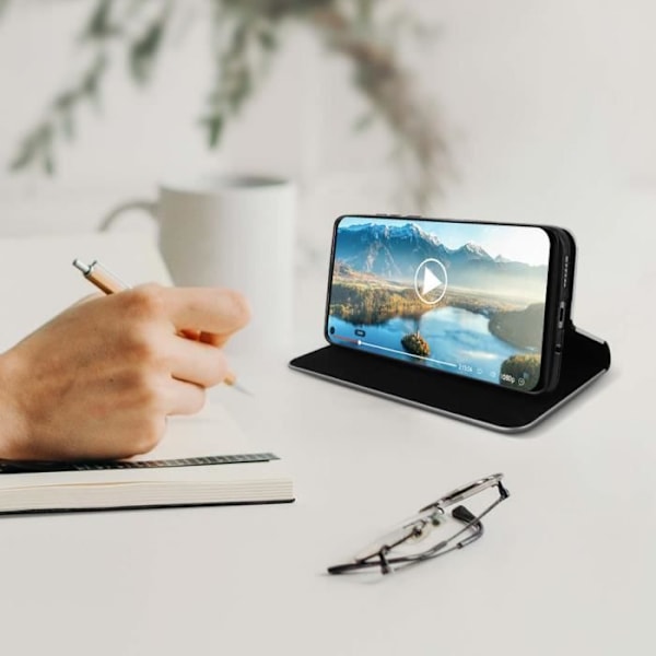 Housse - AVIZAR - Huawei P40 Lite - Ekoskinn - Videoställ - Magnetisk stängning Svart