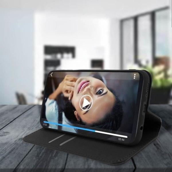Hus til Samsung Galaxy A20e - AVIZAR - Folio Etui - Eco-læder - Video Støttefunktion - Sort Svart
