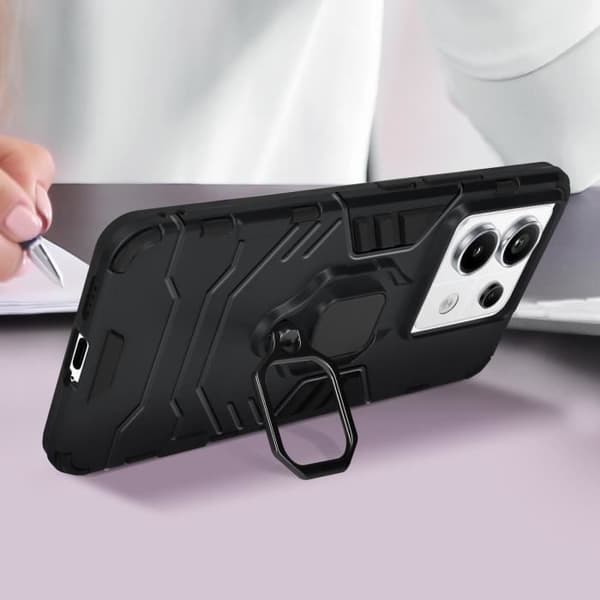 Coque - Xiaomi - Redmi Note 13 Pro - 360° roterende ring - Bi-materiale - Moderne design Svart