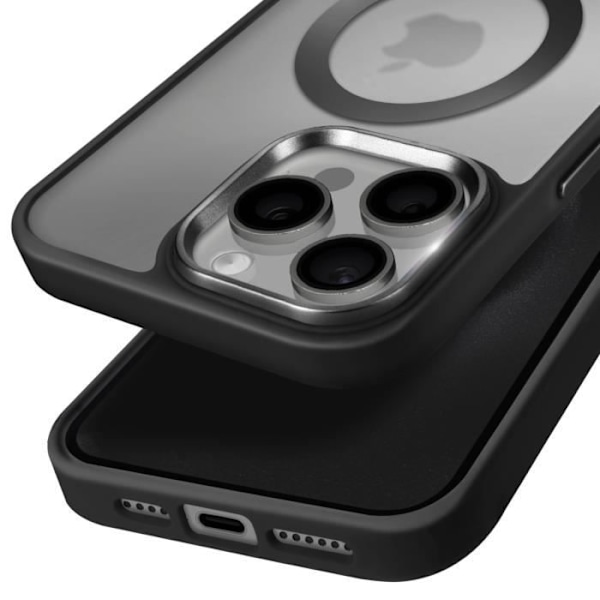 Coque MagSafe til iPhone 15 Pro Max Mat Frostet Bagside Sort Kant Svart