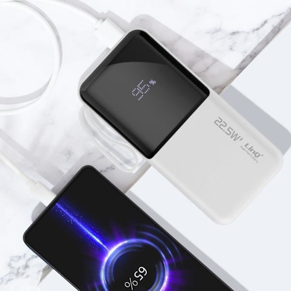 10000 mAh backup-batteri med Lightning og USB Type C-kabler LinQ White