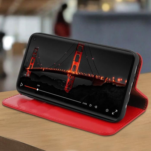 Etui för Samsung Galaxy S10e - Folio-fodral - Äkta läder - Röd - Video Stöd - Kortfack Röd