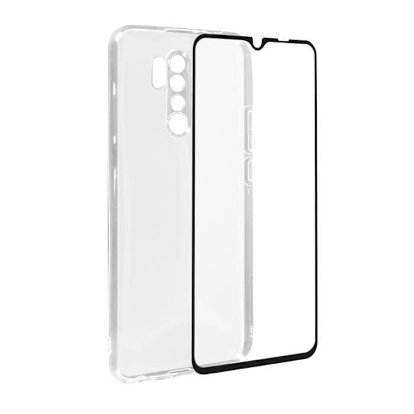 Xiaomi Redmi 9 Soft Case og 9H hærdet glasfilm sort