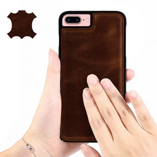 Coque - Akashi - iPhone 8+/7+/6+/6S+ - Ægte Læder - Hårdfør Beskyttelse - Brun kastanj