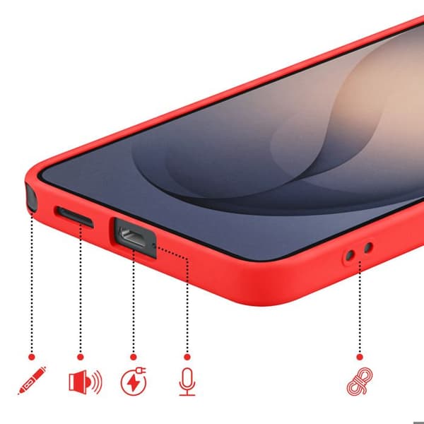 Silicone Soft-Touch-fodral för Galaxy S26 Ultra med röd mikrofiberfoder Röd