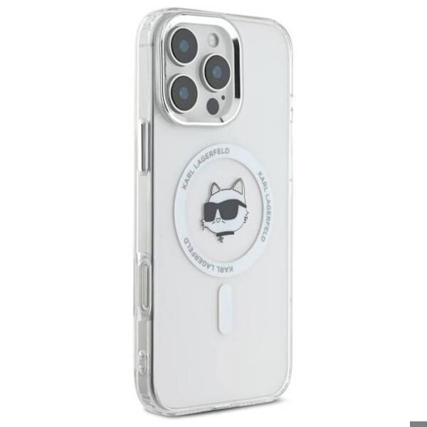 iPhone 16 Pro-etui - Karl Lagerfeld IML MagSafe (KLHMP16LHLHLSCHH) - Choupette-hoved i hvid metal