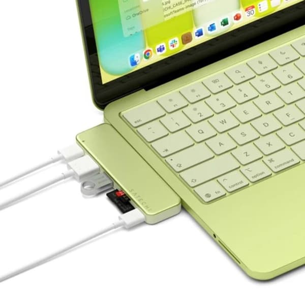 USB-C-monipistoke MacBook Neo HDMI 4K:lle, kaksoisliittimellä, Satechi sitruunavihreä