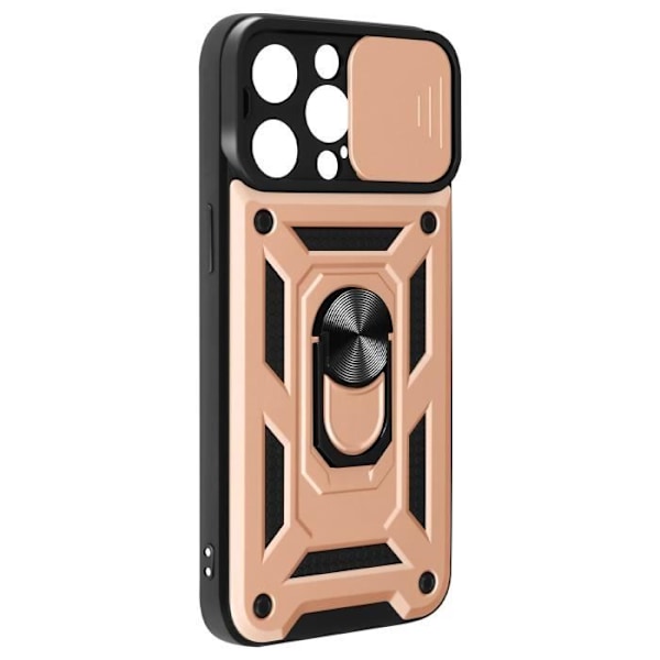 Stötsäkert fodral för iPhone 15 Pro Max skjutbart kameraskydd Rose Gold Ring Rosa