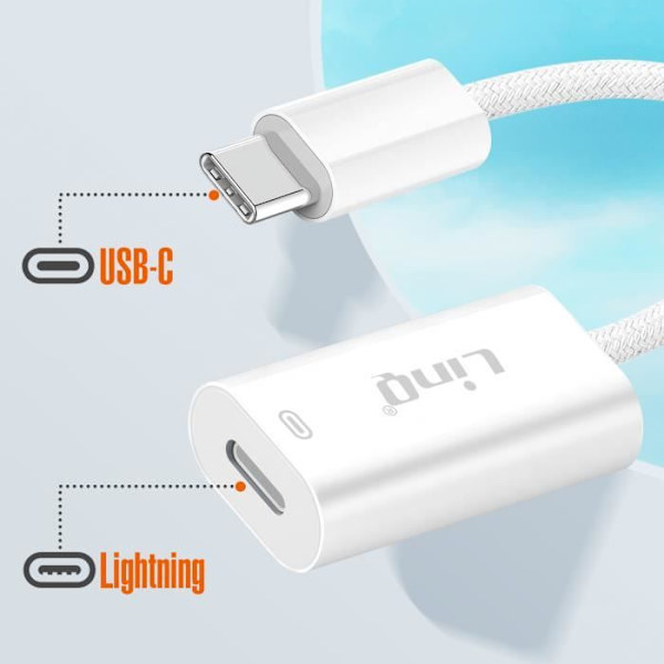 USB C - Lightning Adapter -pikalatausteho 60 W Toimitus LinQ White