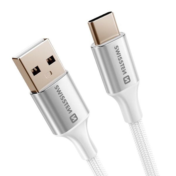 USB-kabel till USB-C Med Flätad Design Anti-knut Swissten Vit Vit