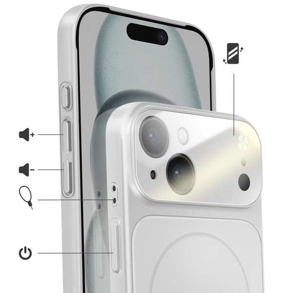 MagSafe cover til iPhone 15 hård med glasbeskyttelse til kamera sølv Grå