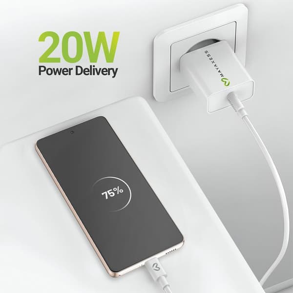 Lader til Galaxy A53 20W + USB-C kabel 1m Mayaxess Hvid Vit