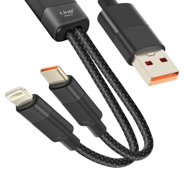 USB til Lightning og USB-C ladekabel - LINQ - 60W - 1,2 m - Apple og USB-C kompatibel Svart